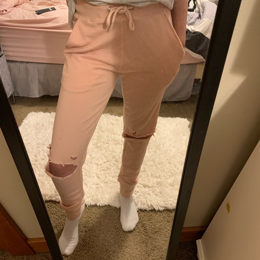 Blush Pink Distressed Joggers